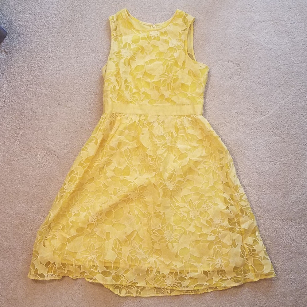 Fit and Flare Yellow Lace Dress